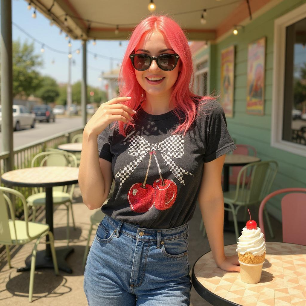 T-Shirt: Disco Ribbon Cherry